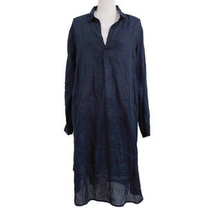 CP Shades Embroidered Lara 100% Linen Tunic Dress Navy on Navy Floral Embroidery